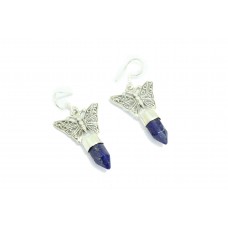 Handcrafted Dangle Earring 925 Sterling Silver Butterfly Blue Lapis Lazuli Stone